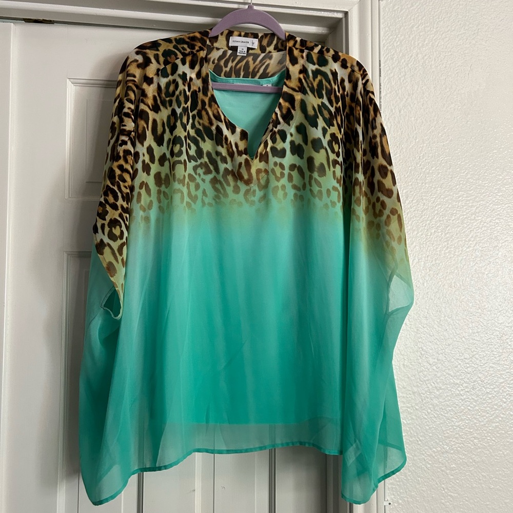Susan Graver Animal Print and Teal Top